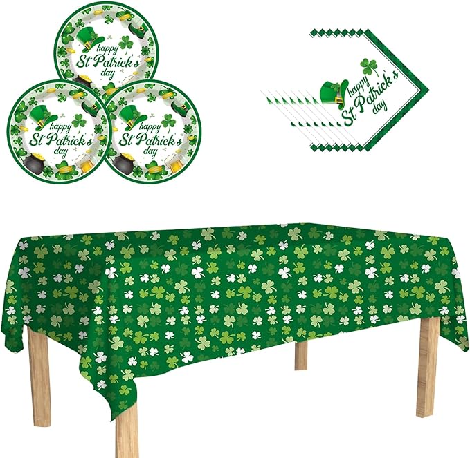 41pcs St Patricks Party Tableware, St. Patricks Day Party Supplies Set Including St Patricks Party 20pcsPlates Tablecloth 20pcsNapkins St. Patrick's Party Decorations