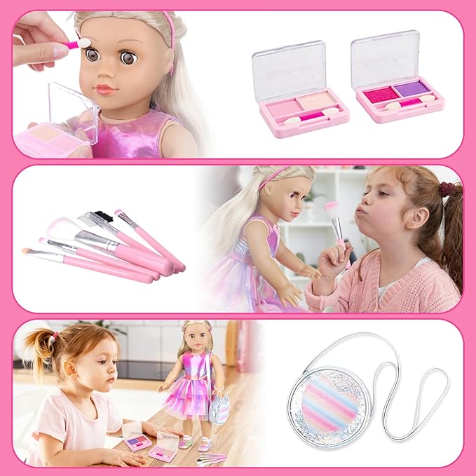 ZITA ELEMENT 18 Inch Doll 14 Pcs Accessories Makeup Set with Dress for Generation Doll Makeup Beauty Set for Girl Doll(No Doll), ZT-AG-HZP-14B