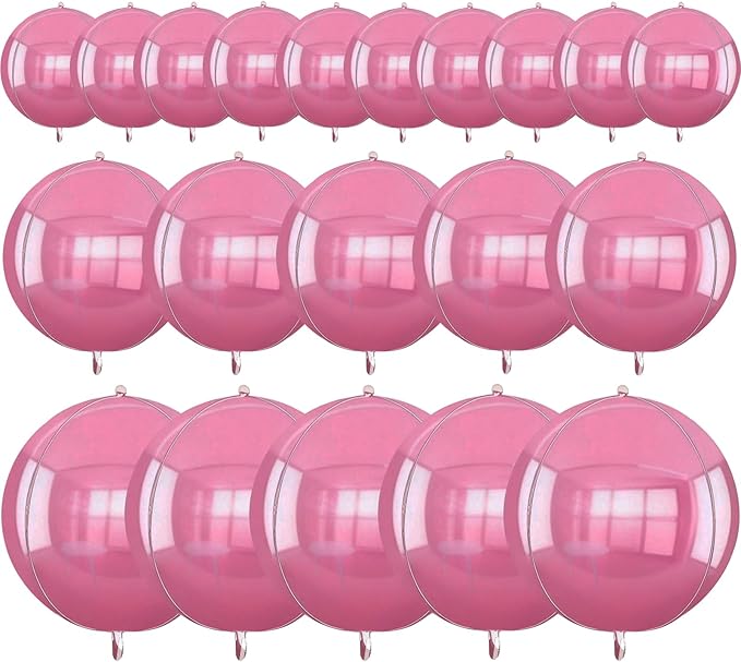 TONIFUL 16Pcs Large Pink 4D Giant Round Foil Balloon 4D Mirror Metallic Mylar Sephere Balloons for Christmas New Year Birthday Party Graduation Wedding Baby Shower Decoration Supplies(Mix Sizes)