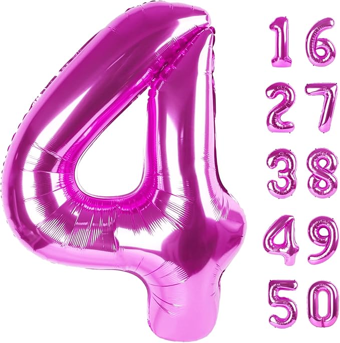 40 Inch Rose Purple Large Balloon Number 4 Balloon,Jumbo Mylar Foil Helium Balloon for 4 14 24 34 45 54 Birthday Digital Balloons for Birthday Party,Wedding Anniversary Party Decorations