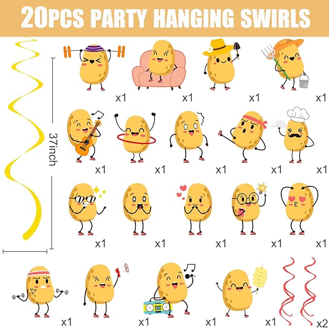 Potato Party Hanging Swirls 20Pcs Potato Party Ceiling Decorations Potato Birthday Party Supplies Potato Hanging Streamers for Potato Baby Shower Decorations
