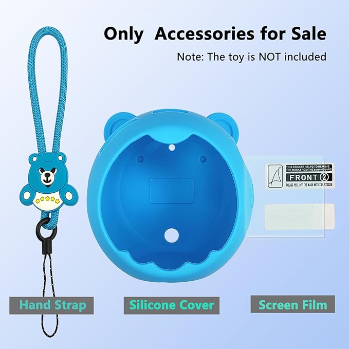 Silicone Cover Case for Punirunes Interactive Digital Toy Squishy Characters Pet, Screen Protector for Punirunes Virtual Electronic Pets Accessories(Silicone Case and Lanyard) (Blue)