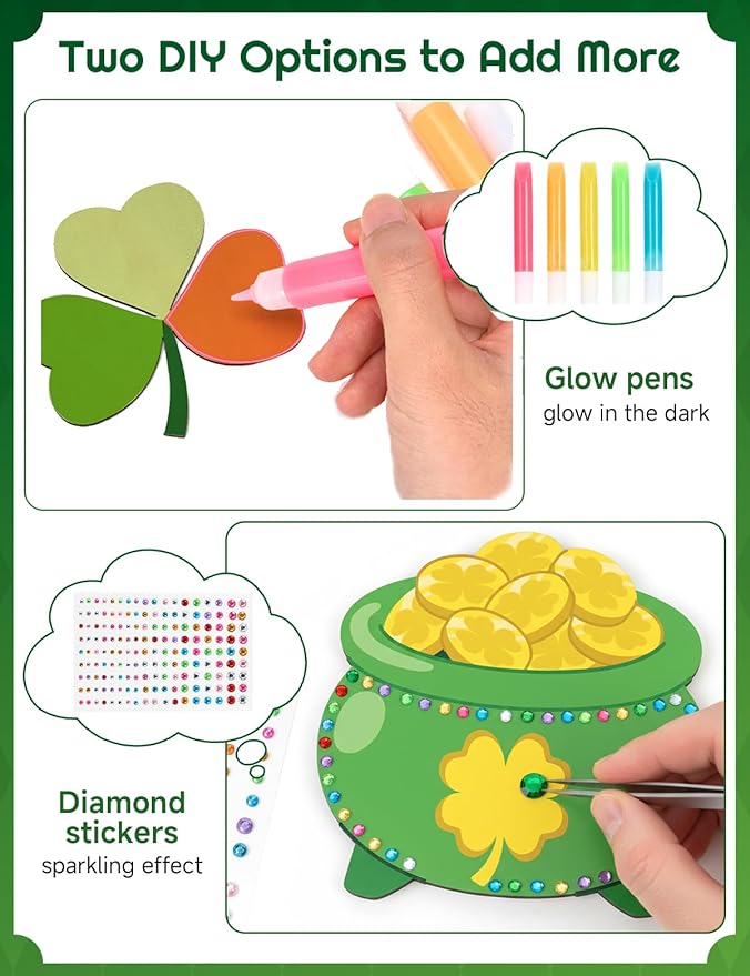 Bafeil 24 Set St. Patrick's Day Crafts for Kids - Color Your Own Art St. Patrick's Day Coloring Craft with Magnets Paints- Non-Toxic DIY Wood Paint Crafts Kits- St. Patrick's Activities for Classroom