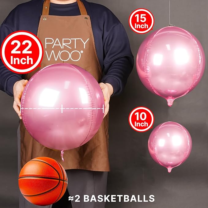 PartyWoo Pearl Pink Foil Balloons 20pcs Different Sizes Pack of 22 15 10 Inch Large Round Foil 4D Inflatable Mirror Ball Mylar Balloons for Baby Shower Birthday Gender Reveal Party Decorations