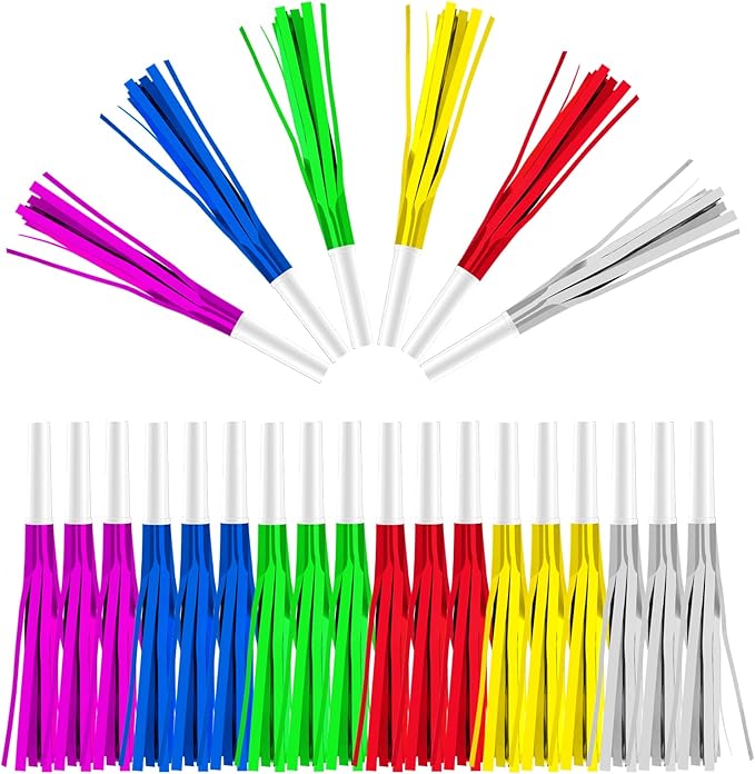 24PCS Bulk Party Blowers & Colourful Noise Makers - Fringed Glitter Party Horns Whistles for Birthday Graduation Christmas New Year - Premium Party Supplies (Mixed Colors)