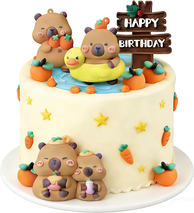 Capybara Cake Topper Capybara Birthday Party Decorations Cute Animal Cake Decoration Mini Blowfish Capy Birthday Party Supplies Favors Baby Shower Decor