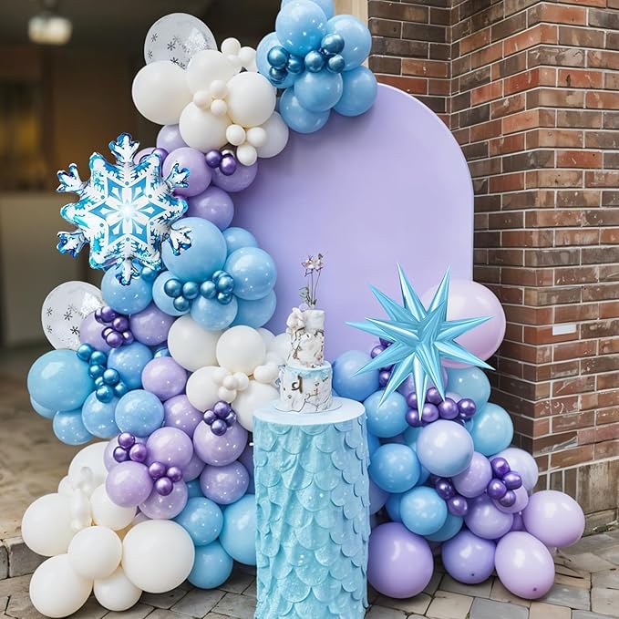 Frozen Balloons, Blue Silver Purple Clear Balloons with Snowflake Balloon for Winter Frozen Birthday Snow Party Baby Shower Wedding Backdrop Decorations