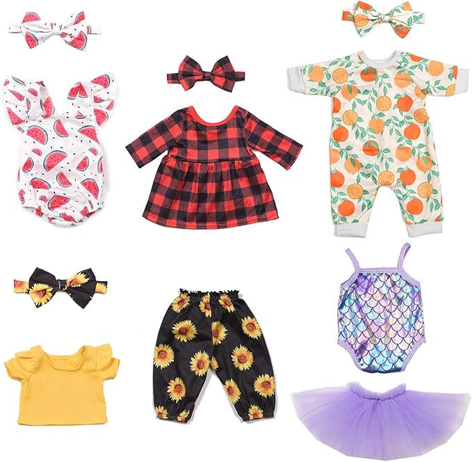 Newborn Baby Doll Clothes - Plaid, Jumpsuit, Tutu Skirt Doll Accessories for 15-18 Inch Dolls