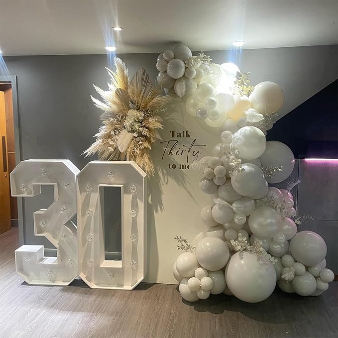 White Balloons, 12 Inch Pearl Pure White Ivory Latex Balloon with Silver Confetti Balloons for Boho Birthday Baby Shower Wedding Bachelorette Retirement Valentine’s Day Party Decorations