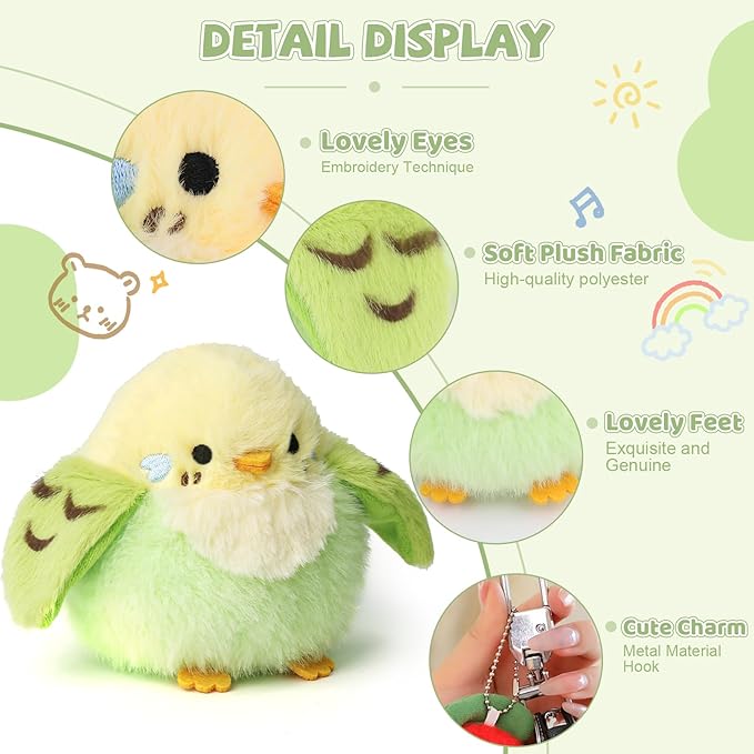 3.9 inches Parakeet Plush Toy Bird Stuffed Animal Plush Toy Holder Bag Pendant Party Christmas Birthday Valentine's Day Gifts Toys for Kids Girlfrends