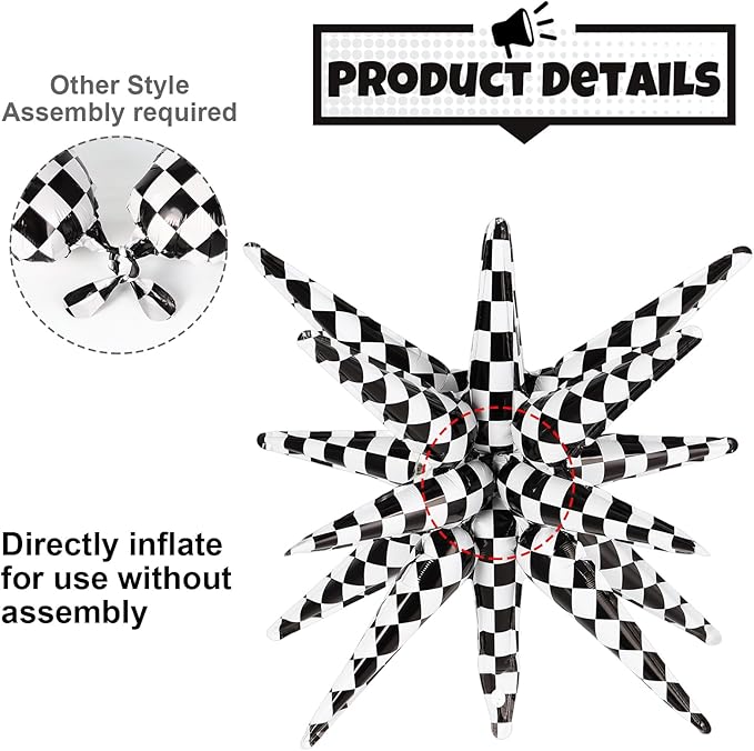 10 Pcs Star Balloons Explosion Balloon Foil Cone Balloons Magic for Birthday Wedding Anniversary Party Backdrops Decorations Supplies, 6 Pcs 22Inch and 4 Pcs 27Inch (Black and White)