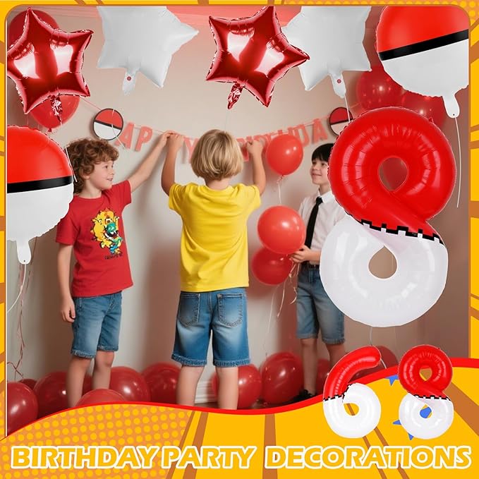 40 Inch Red & White Cartoon Themed Theme Number Balloon, Number Block Foil Number 8 Balloons Large Big Numbers Helium Balloon for Girls Boys 8th Birthday Theme Party Decorations (Number 8)