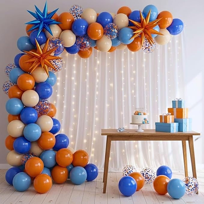 Blue and Orange Balloons, 12 Inch Orange Light Blue Nude Dark Blue Confetti Balloons with Star Foil Balloon for Boys Birthday Party Baby Shower Graduation Decorations