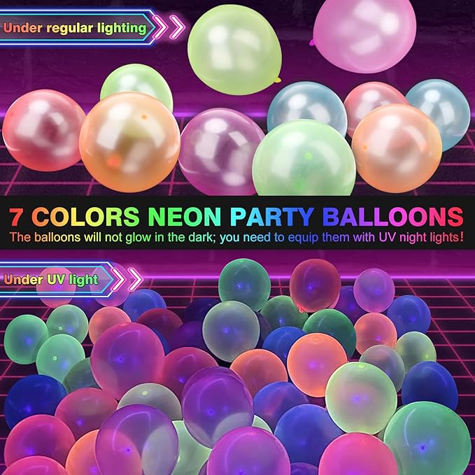 360PCS Glow in the Dark Party Supplies, Light Up Party Favors with Neon Hats, LED Glasses & Pop Tubes, Balloons, 200 Glow Sticks Light Up Accessories for Hora Loca Carnival 80's Neon Party Halloween