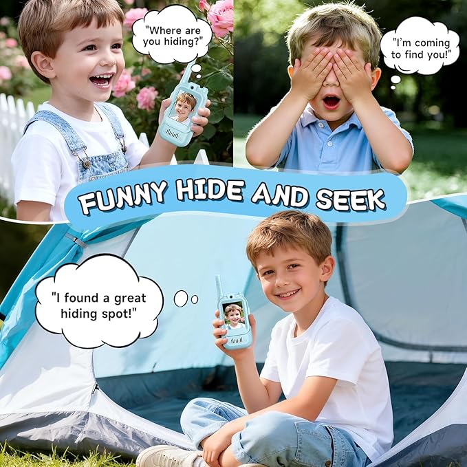 Video Walkie Talkies for Kids, Handheld 2 Pack Rechargeable Video Intercom Kids Walkies Talkies, Indoor Outdoor Toys for Family Games, Outside, Camping, Hiking for Boys Girls Ages 3-12 (Blue/Blue)