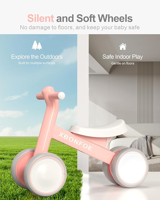Baby Balance Bike for 1 Year Old Boys Girls, 10-24 Month Toddler Balance Bike, Baby Bike with No Pedal 4 Silence Wheels, First Ride on Toys with Adjustable Soft Seat, First Birthday Gifts
