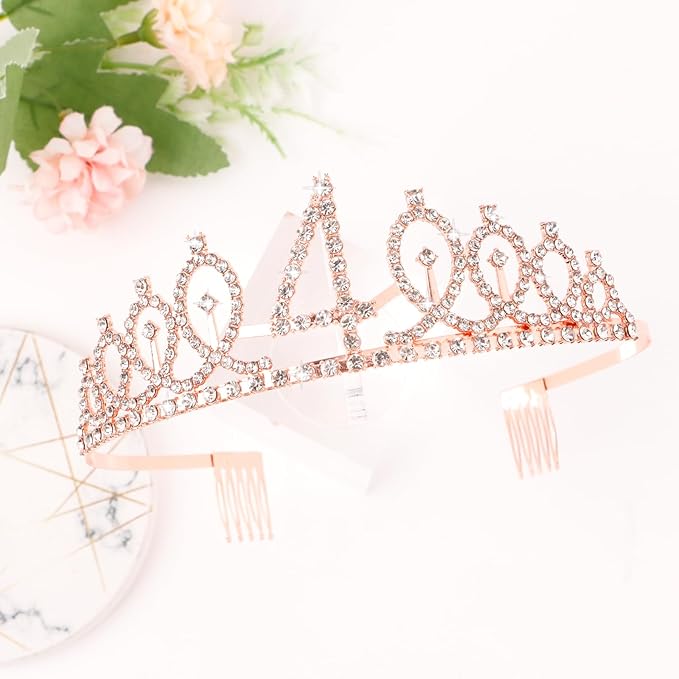 CIEHER 4th Birthday Crown + 4th Birthday Sash + Pearl Pin Set, It's My 4th Birthday Sash, 4 Birthday Tiara, 4th Birthday Decorations for Girls, 4th Birthday Gifts