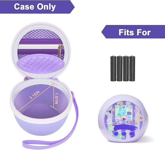 casmilee Toy Case for Punirunes/for Tamagotchi Interactive Digital Pet, Kids Virtual Electronic Pets Holder with Partition to Protect Screen & Mesh Pocket for Small Accessories- Box Only (Purple)