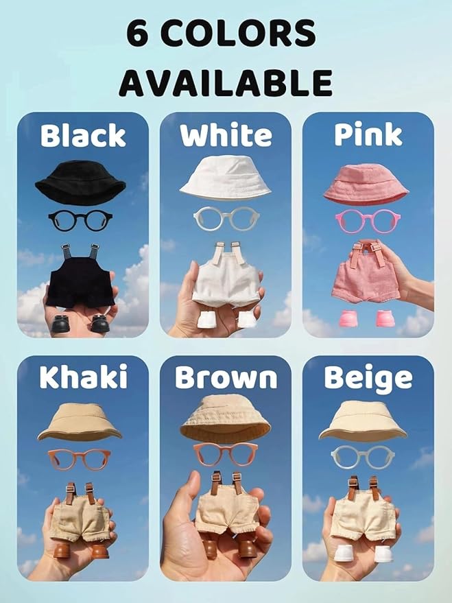 2PCS Doll Clothes Set for 17cm Dolls – Stylish Outfit with 2 Hat, 2 Overalls, 2 Shoes & 2 Glasses of Clothes Designer, Cute Clothes for Dress up Unique Style (White+Pink) (Doll Not Included)
