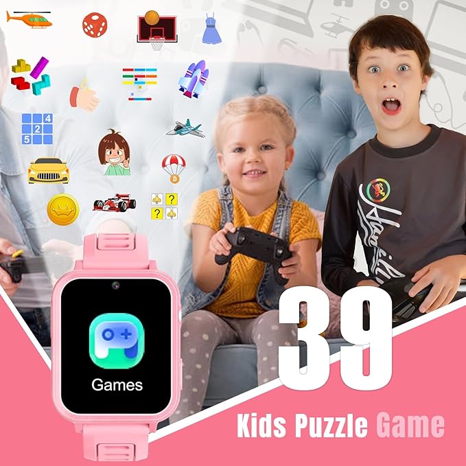 Kids Smart Watches Girls with Camera Music Player Pedometer Alarm Clock 39 Games Calculator Flashlight 12/24 hr Toys for Ages 4-12 Years Old.Birthday Gift for Girls