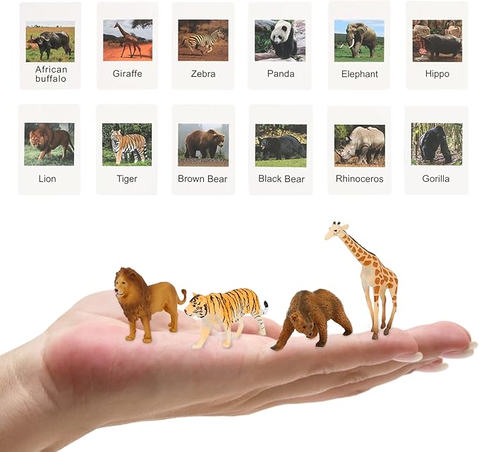 Montessori Animal Match, Miniature Forest Animal Toy Figurines with Matching Cards, Montessori Materials Homeschool Preschool Science Educational Matching Game for Toddler Kids (Zoo)
