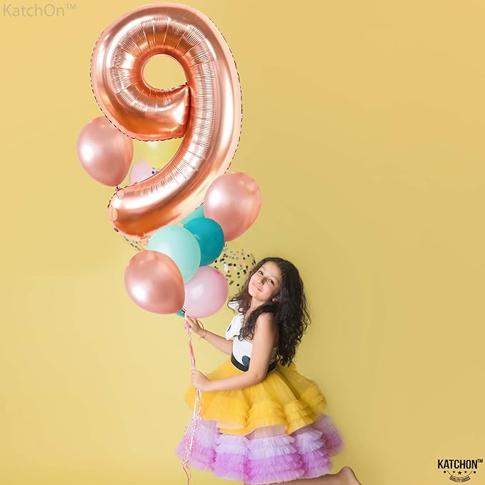 KatchOn, Rose Gold Number 9 Balloon - 40 Inch | Foil 9 Birthday Balloon for 9th Birthday Decorations | 9th Anniversary Decoration | Rose Gold Party Decoration