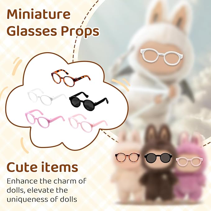 Plastic Doll Dress up Eyeglasses 5Pcs Doll Glasses Mini Glasses Fit Toy Accessories 5 Colors Compatible with 5.12 Inch Figures（Black,Pink,Purple,Leopard Print,White）
