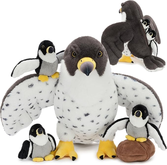 MaoGoLan 4 Pcs Peregrine Falcon Stuffed Animals Bulk with 3 Baby Birds Inside, 18 inch Giant Plush Falcon Toys Set Funny Stuffed Eagle Christmas Valentine's Day Easter