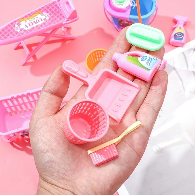 ONEST 24 Pieces Housework Cleaning Supplies Miniature Mini House Accessories House Furniture Decoration Accessories