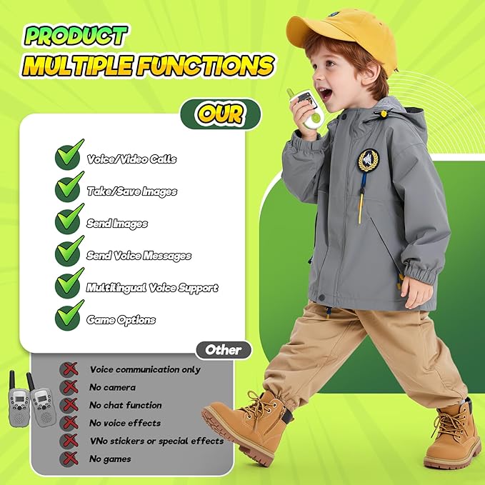 Video Walkie Talkies for Kids,2 Pack Rechargeable Kids Walkie Talkies with Video Call & Camera,Send Photos/Text,3 Mini Games & 1000ft Range, Camping, Birthday,Hiking Gift for 3-12 Year Old Boys Girls