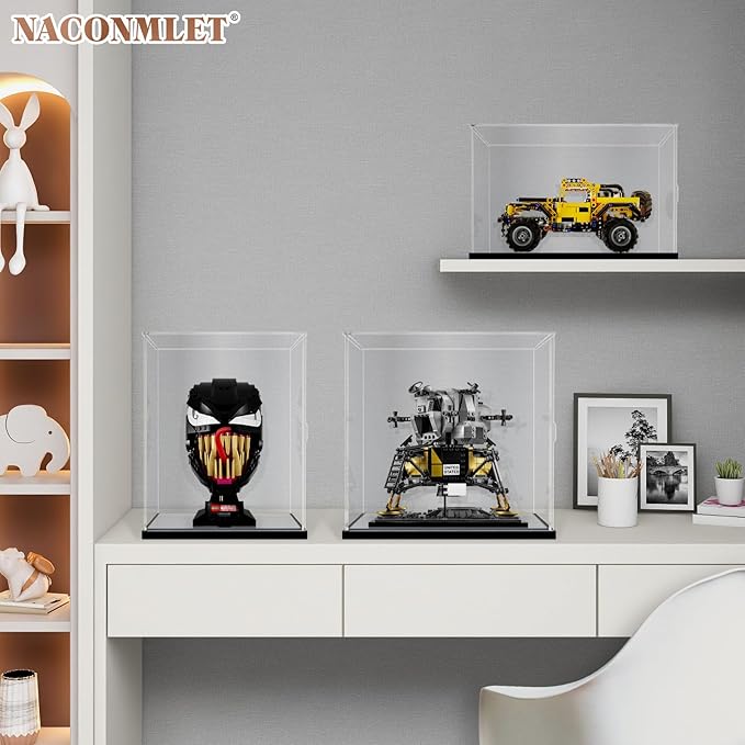 Clear Acrylic Display Case for Action Figure Lego Model,Display Box with Mirror Base,Dustproof Showcase Organizer Box for Collections(9.8*9.8*9.8inch)