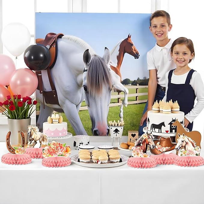 8 PCS Cowgirl Decorations，KSKSPE 3D Horse Themed Party for Tables Western Cowgirl Party Supplies for Western Cowgirl Themed Girls' Birthday Wedding Party Supplies