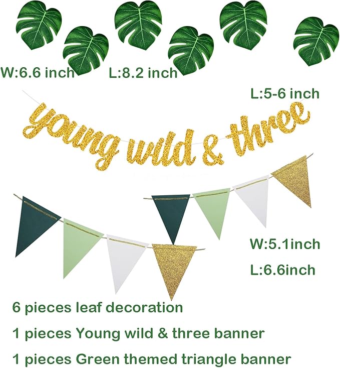 Jungle 3rd Birthday Decorations, Safari Birthday Party Wild Three Party Supplies Animals Head Foil Balloons Young Wild & Three Banner for Boy Girl 3 Year Old Decor (Jungle 3rd)