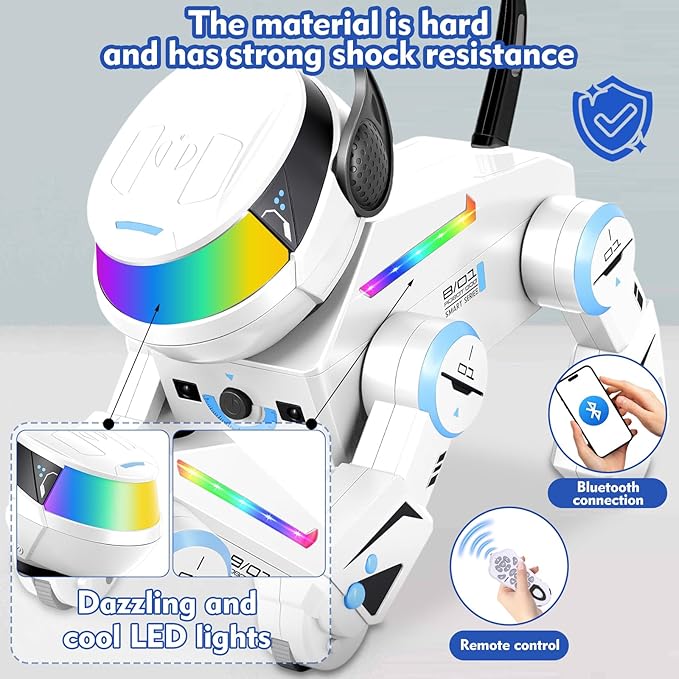 Smart Robot Dog for Kids,Interactive Robotic Puppy,Touch Sensor,Programmable Actions, Dancing &Singing, LED Eyes, Rechargeable Battery, Gift for Boys & Girls Ages 6-12 (White)