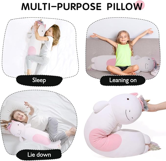 36” Long Unicorn Plush Body Pillow, Giant Cute Colorful Unicorn Stuffed Animals, Large Unicorn Squishy Soft Plushies Toy, Gifts for Kids Girls and Boys, Birthdays ﻿