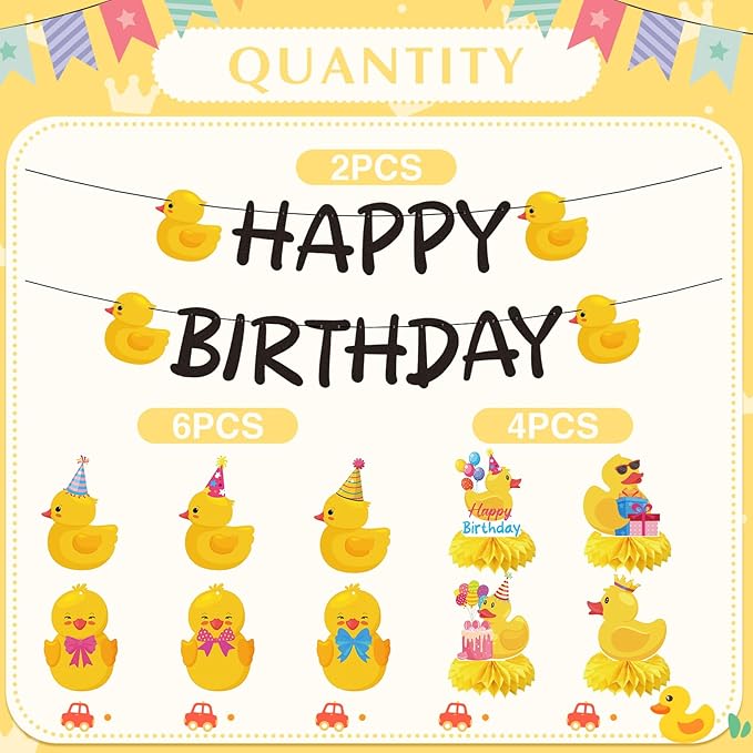 Duck Birthday Party Decorations - 18PCS Duck Party Decorations with Banner Hanging Swirls Centerpieces for Tables Duck Happy Birthday Decorations for Duck Themed Baby Shower Party Supplies