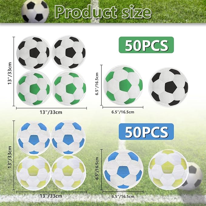 100PCS Soccer Party Decorations Napkins - Soccer Birthday Party Napkins for Kids Soccer Theme Fan Sports Event Soccer Party Supplies, 13 x 13 inch