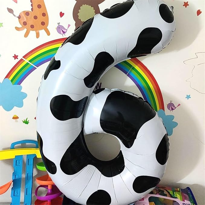 Cow Print Birthday Number Balloons, 40 Inch Large Foil Number 2 Self Inflating Balloons for Girls Boys 2nd Birthday Party Decor Baby Shower Cowboy Cowgirl Farm Animal Theme Party Decorations Supplies