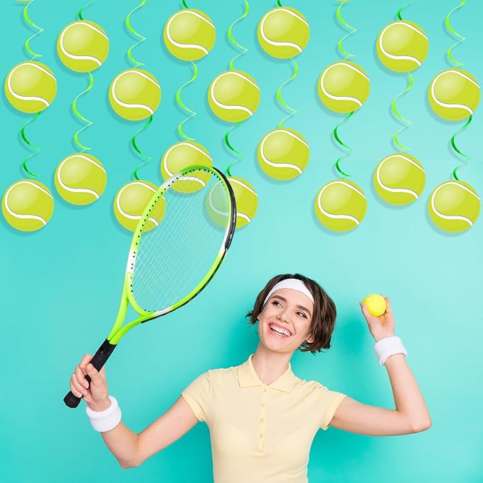 60pcs Tennis Party Foil Swirl Decorations Tennis Ball Ceiling Hanging Banners Decor Hanging Swirls Sports Cutouts Birthday Supplies for Sports Birthday Baby Shower Party Favor Indoor Home Office Decor