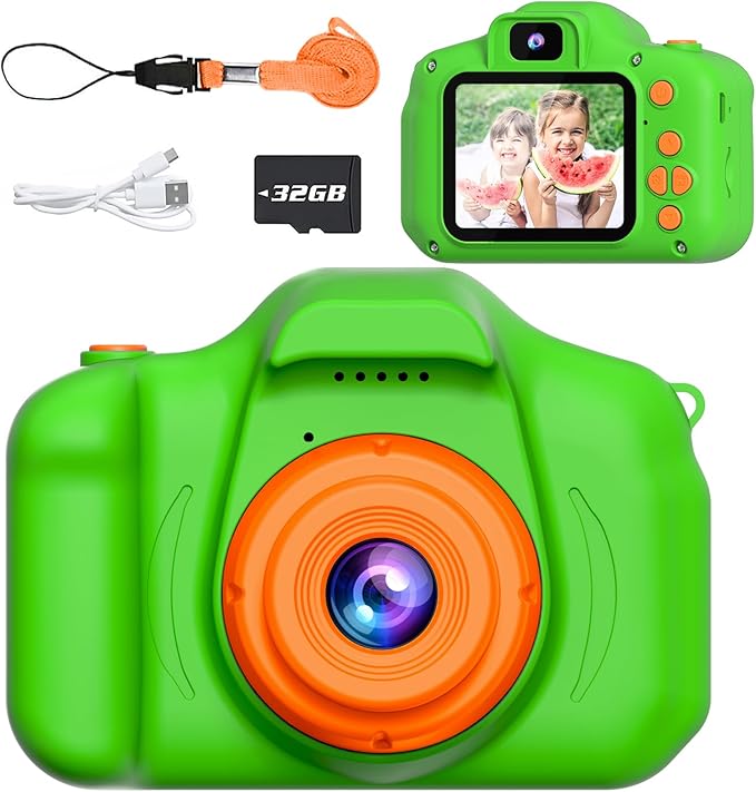 Kids Camera for Girls Boys Age 3-9, 1080P HD Toddler Camera, Kids Selfie Digital Camera with 32GB SD Card, Portable kids Toys for 3 4 5 6 7 8 9 Years Old, Christmas Birthday Present,Green