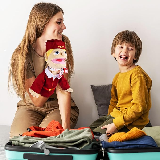 Role Play Hand Puppets Hand Plush Chef Doctor Fireman Pirate Detective Athlete Nurse Worker Hand Puppet Toys Puppets for Kids Storytelling Imaginative Pretend Play Teaching Preschool(Stewardess)