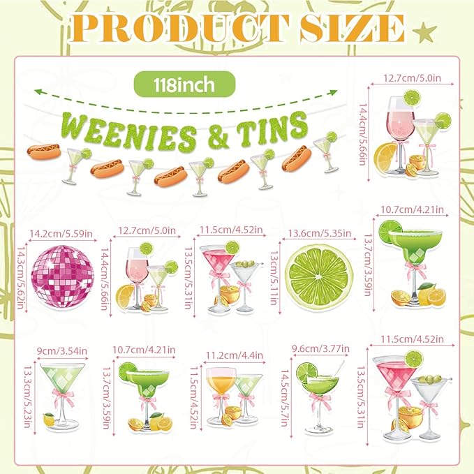 Weenies Tinis Martini Party Decorations Include Weenies Tinis Glitter Banners Hanging Swirls Honeycomb Centerpiece Hot Dog Weenies Tinis Theme Party Supplies For Bachelorette Party