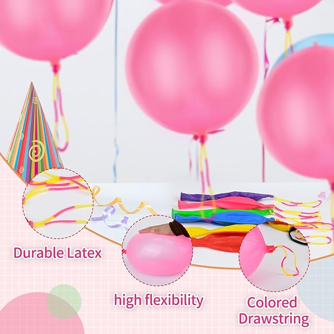 24 Pcs Pink Punch Balloons Bounce with Rubber Band Handle Punching Balloon Heavy Duty for Birthday party favors, Kids (Pink)