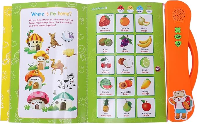 JTLB Interactive Bilingual Learning Book with Electronic Bilingual Toy for Kids, Spanish English Talking Book for Early Learners