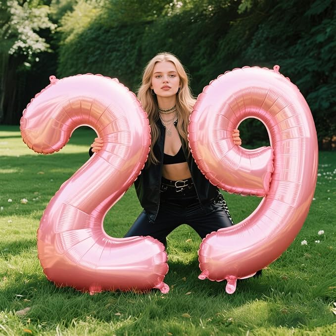 40 Inch Pearlescent Pink Number 29 Balloon Number 29 Balloon 40 Inch, 29th Birthday Party Decorations for Boy or Girl Huge Mylar Anniversary Party Supplies