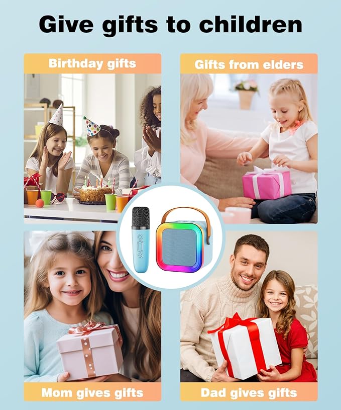 Mini Karaoke Machine Speaker for Kids Adults,Portable Bluetooth with 1-2 Wireless Microphones,Christmas Birthday Gifts Toys Girls Boys Ages 4, 5, 6,7, 8,9,10,11,12+ Years Old Toddler (Blue - 1 Mic)