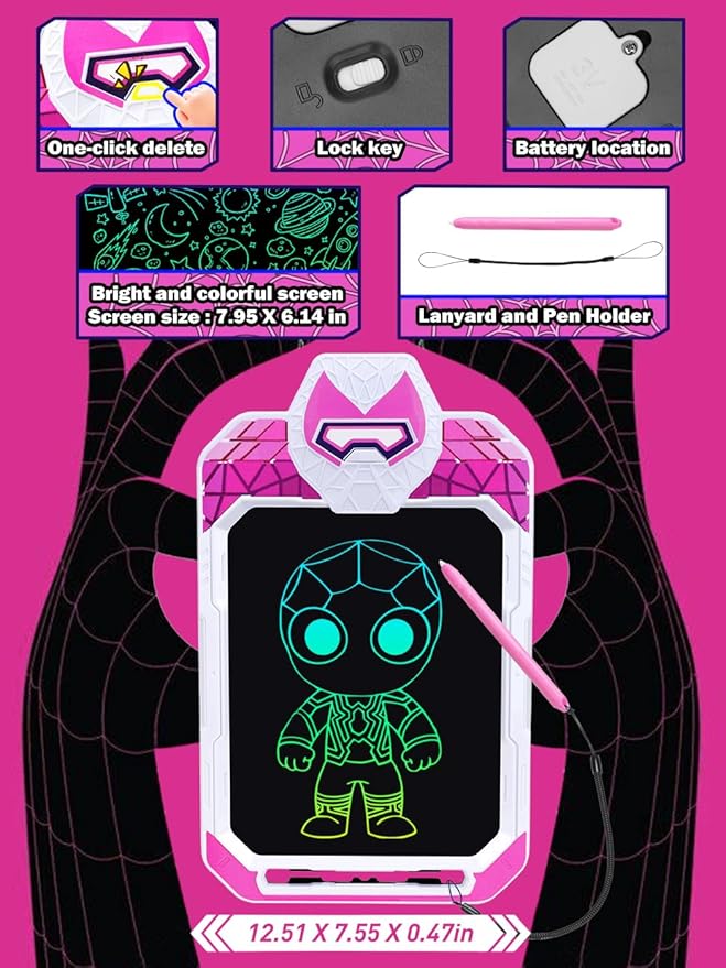 LCD Writing Tablet for Kids 10 Inch Spider Hero for Toddler 3 4 5 6 7 8 - Paint, Doodle Board, Drawing Pad - Travel Toys, Road Trip Car Activities, Birthday Christmas Gift Boys & Man