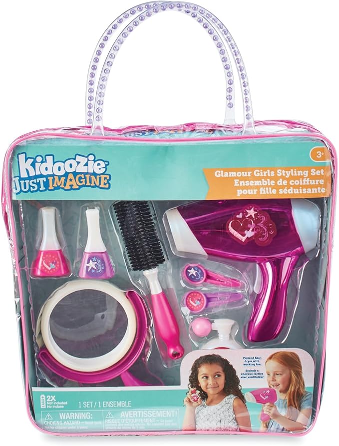 Kidoozie Glamour Girls Styling Set - Pretend Play Hair and Cosmetics Set for Children Ages 3 and Above