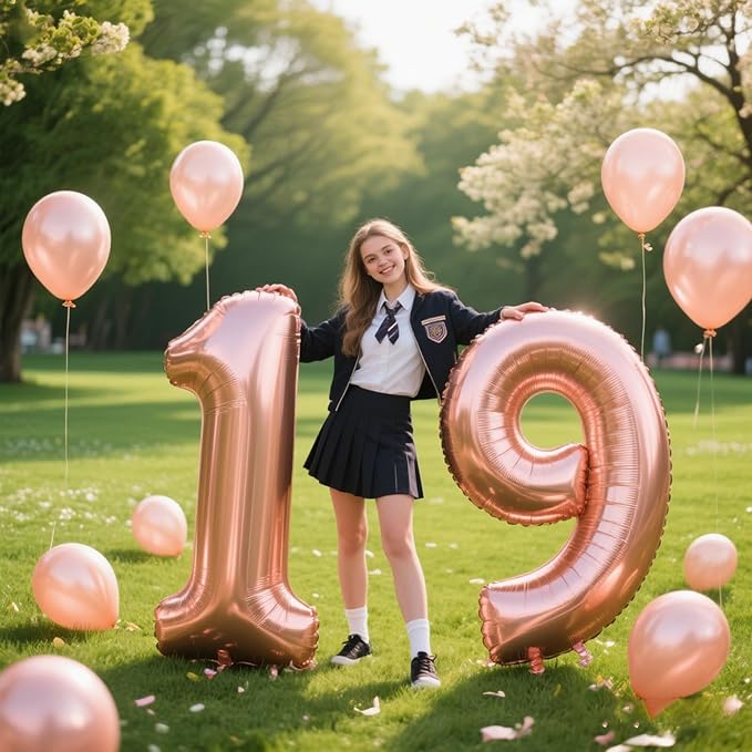 40 Inch Rose Gold Balloon Number 19 Balloon,Jumbo Mylar Foil Helium Balloon for 19 Digital Balloons for Birthday Party,Wedding Anniversary Party Decorations