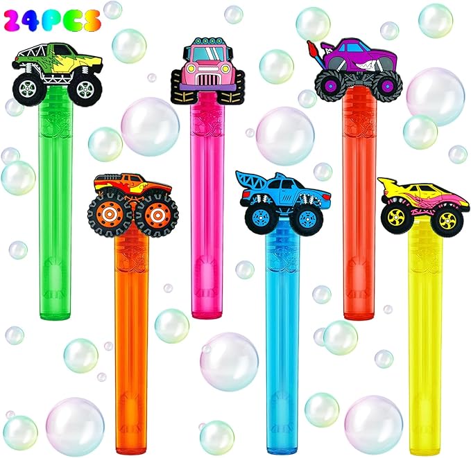 Monster Truck Party Favors,24Pcs Car Bubble Wands for Kids,Cool Bubble Wand for Monster Truck Birthday Party Supplies,Classroom Prizes Pinata Goodie Bag Stuffers Gift